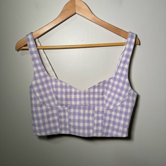 NWT ZARA GINGHAM LAVENDER PASTEL CROPPED TOP coquette M - Picture 2 of 6